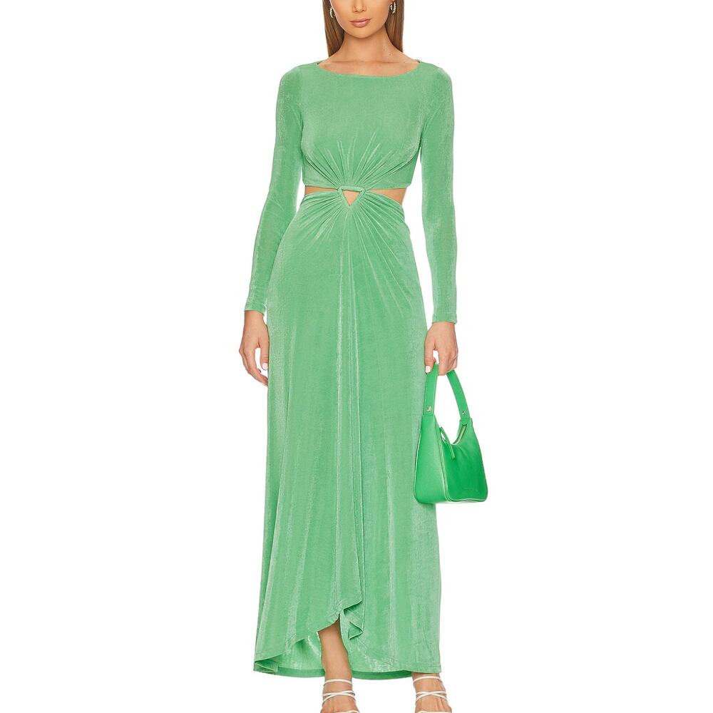 Long Sleeve Cutout Maxi Dress in Light Green